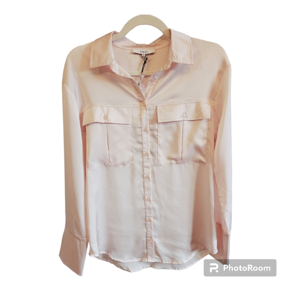 NWT RO & DE Light Pink Satin Effect Button Up Blouse - Picture 1 of 8